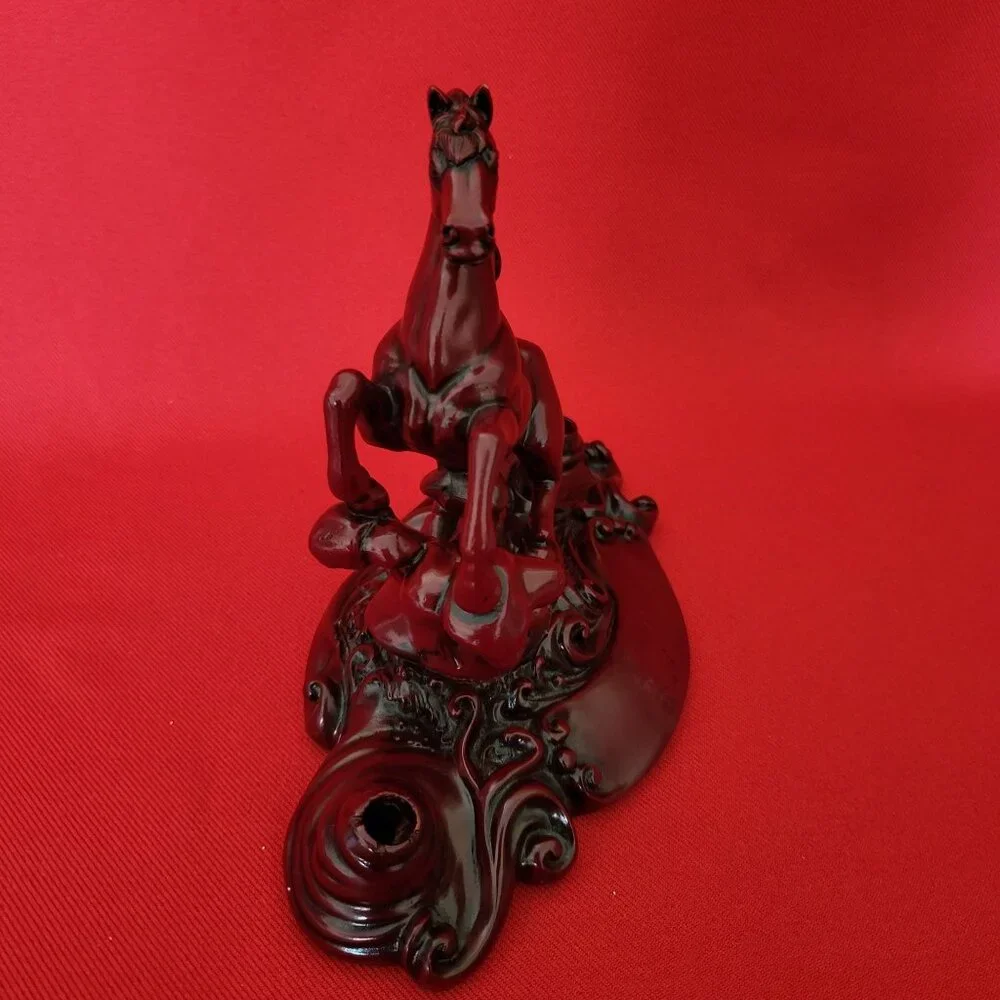 Vintage Carved Cherry Wood Horse Figure Pen Pencil Holder